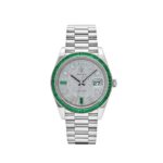 Rolex Day-Date 40 228396TEM Platinum Diamond Dial Emerald Bezel