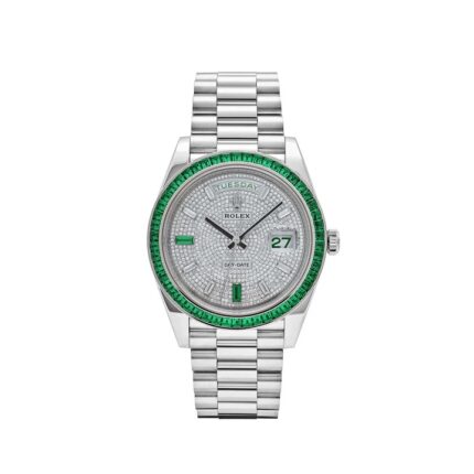 Rolex Day-Date 40 228396TEM Platinum Diamond Dial Emerald Bezel